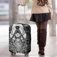 Odin and Skull Warrior Norse Mythology Luggage Cover Viking Black and White Engraved Stone Art