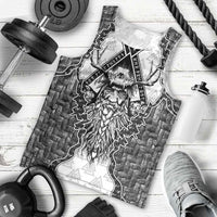 Odin and Skull Warrior Norse Mythology Men Tank Top Viking Black and White Engraved Stone Art
