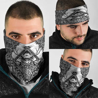 Odin and Skull Warrior Norse Mythology Neck Gaiter Viking Black and White Engraved Stone Art