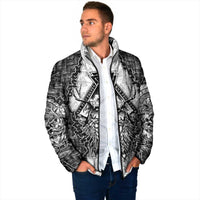 Odin and Skull Warrior Norse Mythology Padded Jacket Viking Black and White Engraved Stone Art