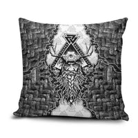 Odin and Skull Warrior Norse Mythology Pillow Cover Viking Black and White Engraved Stone Art