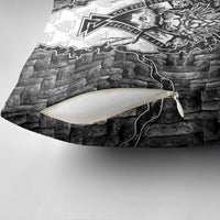 Odin and Skull Warrior Norse Mythology Pillow Cover Viking Black and White Engraved Stone Art