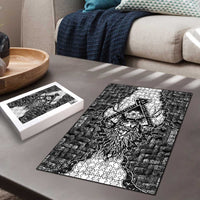 Odin and Skull Warrior Norse Mythology Puzzle Viking Black and White Engraved Stone Art