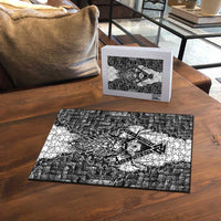Odin and Skull Warrior Norse Mythology Puzzle Viking Black and White Engraved Stone Art