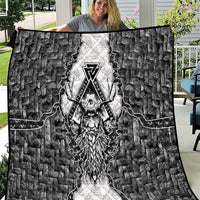 Odin and Skull Warrior Norse Mythology Quilt Viking Black and White Engraved Stone Art