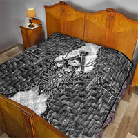 Odin and Skull Warrior Norse Mythology Quilt Viking Black and White Engraved Stone Art