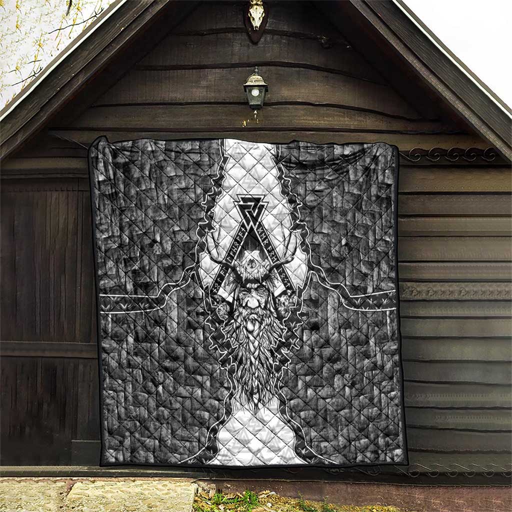 Odin and Skull Warrior Norse Mythology Quilt Viking Black and White Engraved Stone Art