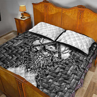 Odin and Skull Warrior Norse Mythology Quilt Bed Set Viking Black and White Engraved Stone Art