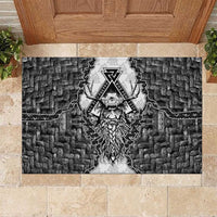 Odin and Skull Warrior Norse Mythology Rubber Doormat Viking Black and White Engraved Stone Art