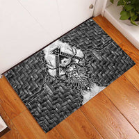 Odin and Skull Warrior Norse Mythology Rubber Doormat Viking Black and White Engraved Stone Art