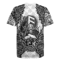 Odin and Skull Warrior Norse Mythology Rugby Jersey Viking Black and White Engraved Stone Art