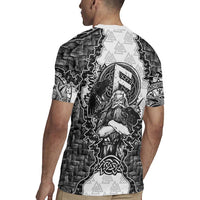 Odin and Skull Warrior Norse Mythology Rugby Jersey Viking Black and White Engraved Stone Art
