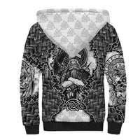 Odin and Skull Warrior Norse Mythology Sherpa Hoodie Viking Black and White Engraved Stone Art