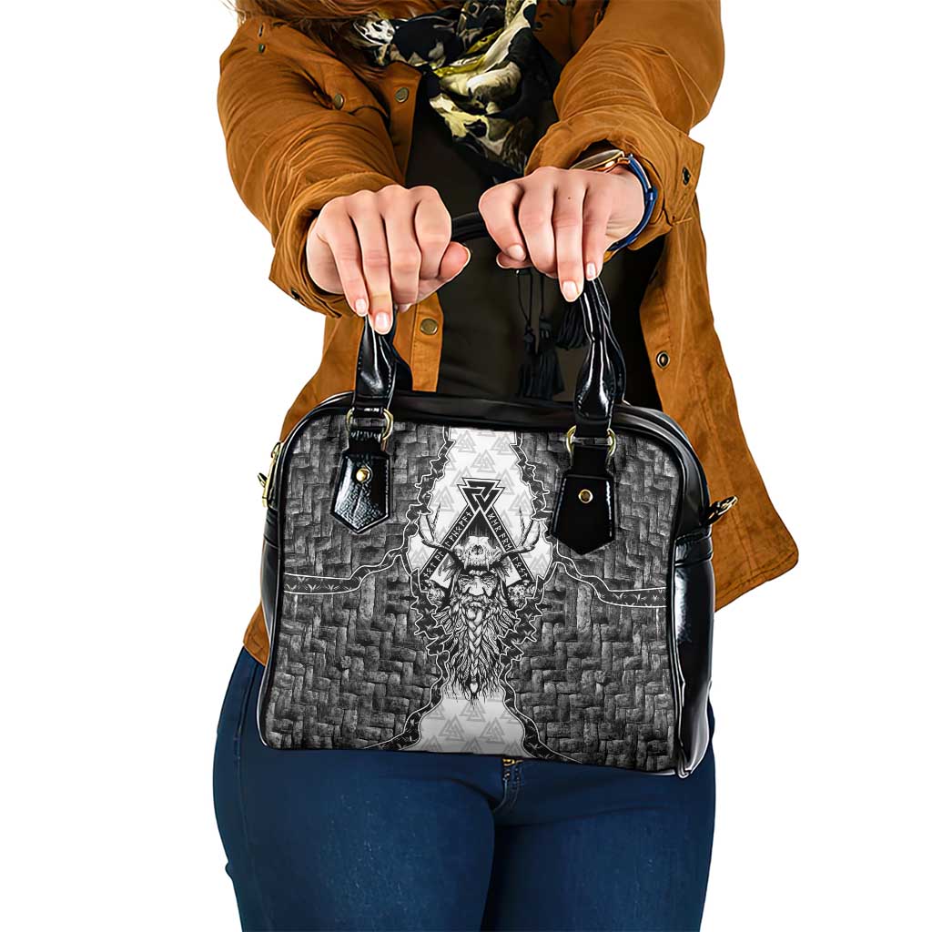 Odin and Skull Warrior Norse Mythology Shoulder Handbag Viking Black and White Engraved Stone Art