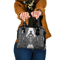 Odin and Skull Warrior Norse Mythology Shoulder Handbag Viking Black and White Engraved Stone Art