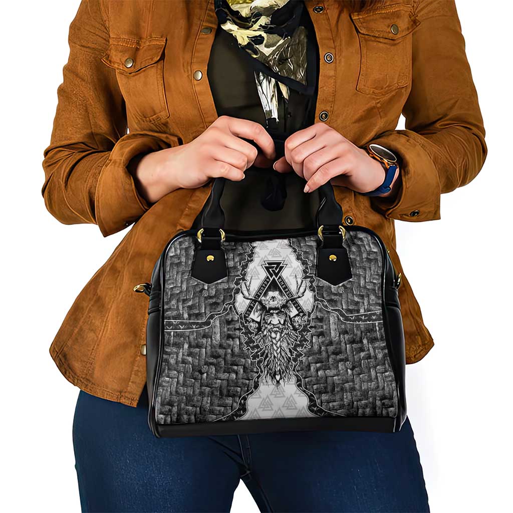 Odin and Skull Warrior Norse Mythology Shoulder Handbag Viking Black and White Engraved Stone Art