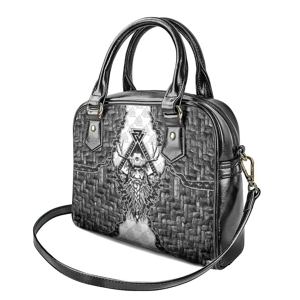 Odin and Skull Warrior Norse Mythology Shoulder Handbag Viking Black and White Engraved Stone Art