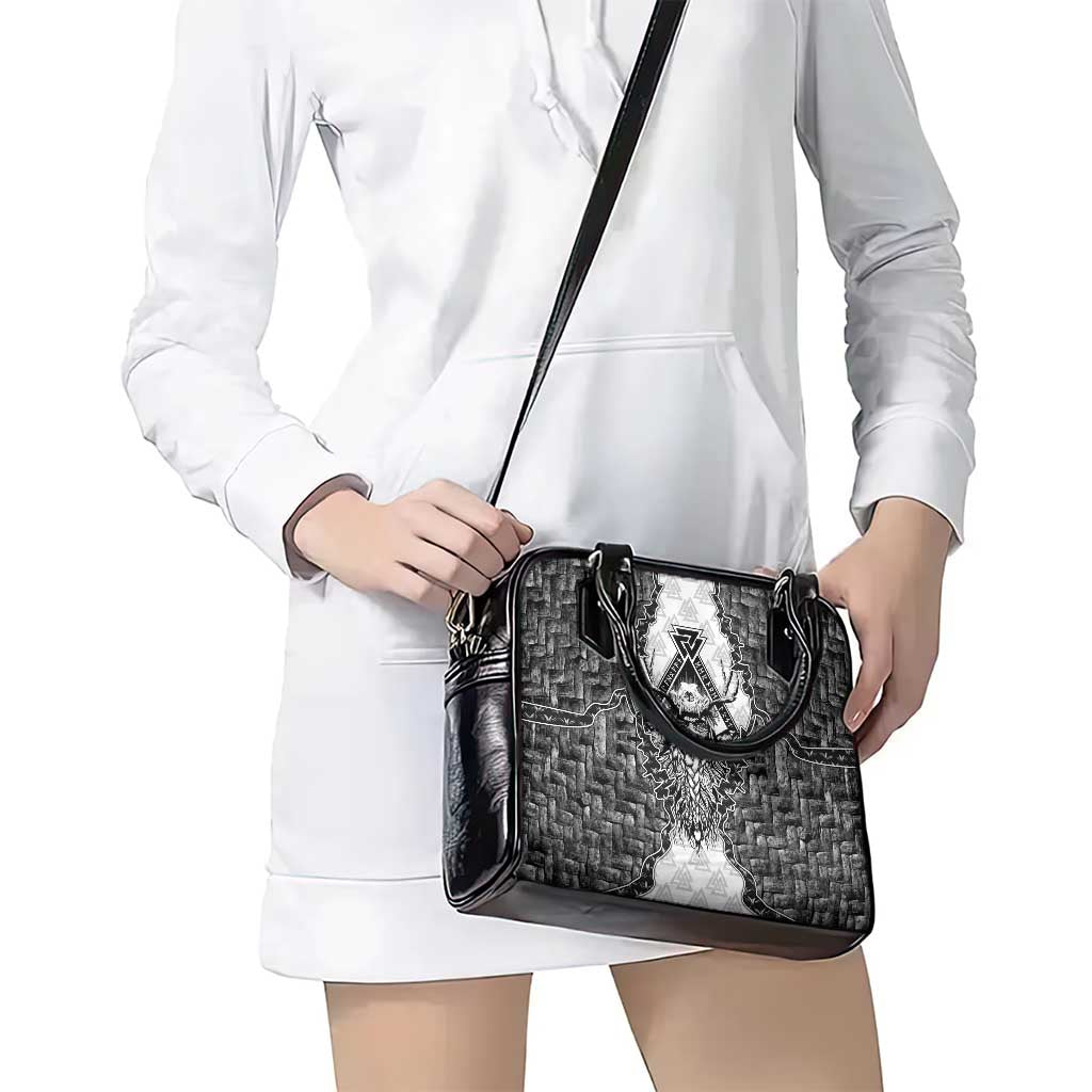 Odin and Skull Warrior Norse Mythology Shoulder Handbag Viking Black and White Engraved Stone Art