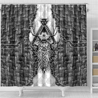 Odin and Skull Warrior Norse Mythology Shower Curtain Viking Black and White Engraved Stone Art