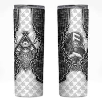 Odin and Skull Warrior Norse Mythology Skinny Tumbler Viking Black and White Engraved Stone Art