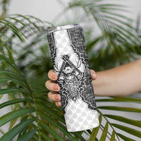 Odin and Skull Warrior Norse Mythology Skinny Tumbler Viking Black and White Engraved Stone Art