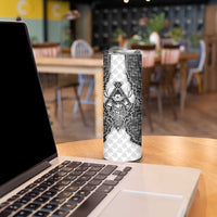 Odin and Skull Warrior Norse Mythology Skinny Tumbler Viking Black and White Engraved Stone Art