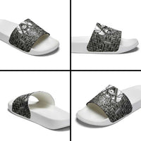 Odin and Skull Warrior Norse Mythology Slide Sandals Viking Black and White Engraved Stone Art
