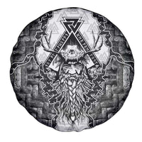 Odin and Skull Warrior Norse Mythology Spare Tire Cover Viking Black and White Engraved Stone Art