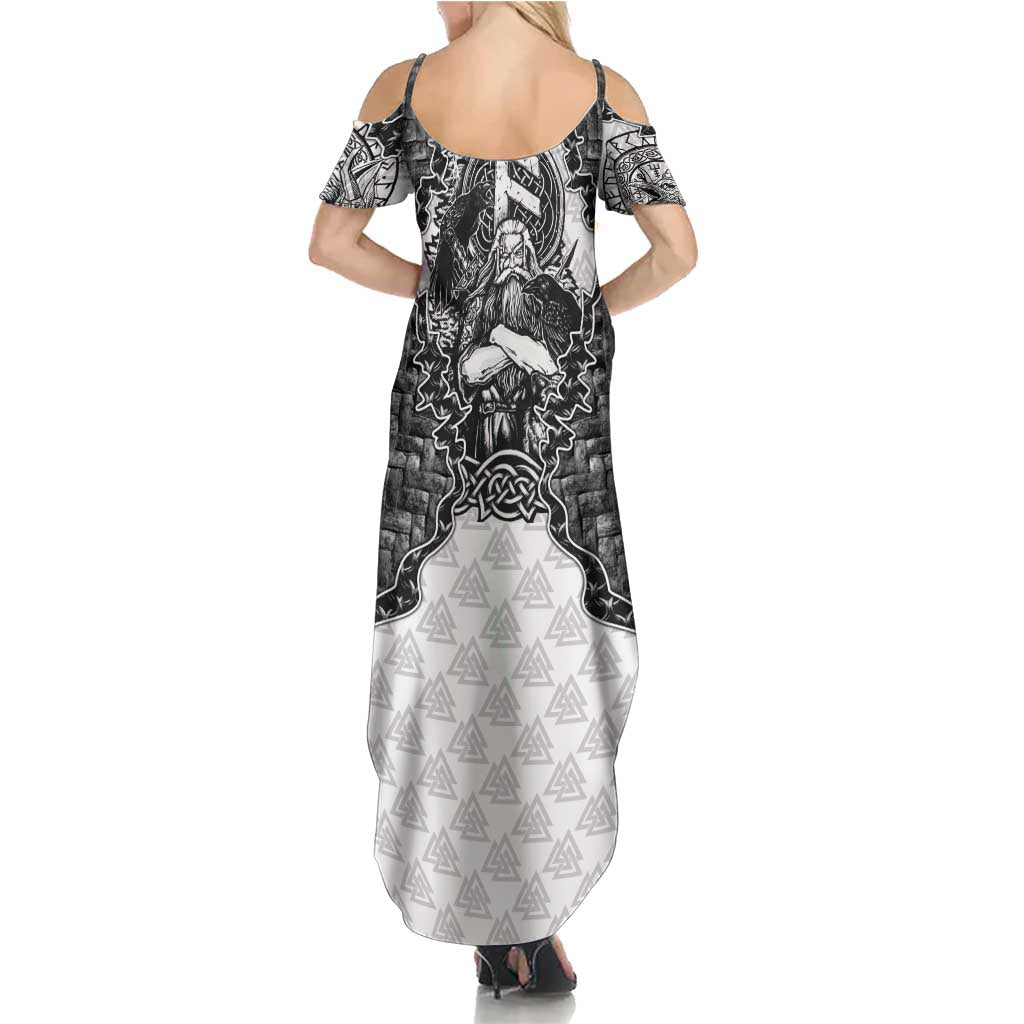 Odin and Skull Warrior Norse Mythology Summer Maxi Dress Viking Black and White Engraved Stone Art