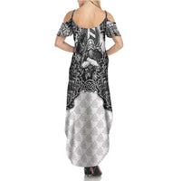 Odin and Skull Warrior Norse Mythology Summer Maxi Dress Viking Black and White Engraved Stone Art