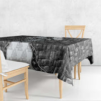 Odin and Skull Warrior Norse Mythology Tablecloth Viking Black and White Engraved Stone Art