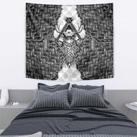 Odin and Skull Warrior Norse Mythology Tapestry Viking Black and White Engraved Stone Art