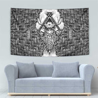 Odin and Skull Warrior Norse Mythology Tapestry Viking Black and White Engraved Stone Art