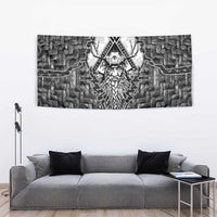 Odin and Skull Warrior Norse Mythology Tapestry Viking Black and White Engraved Stone Art