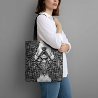 Odin and Skull Warrior Norse Mythology Tote Bag Viking Black and White Engraved Stone Art