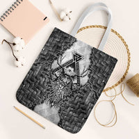 Odin and Skull Warrior Norse Mythology Tote Bag Viking Black and White Engraved Stone Art