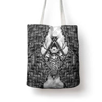 Odin and Skull Warrior Norse Mythology Tote Bag Viking Black and White Engraved Stone Art