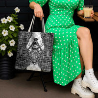Odin and Skull Warrior Norse Mythology Tote Bag Viking Black and White Engraved Stone Art