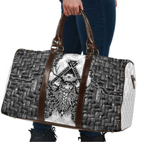 Odin and Skull Warrior Norse Mythology Travel Bag Viking Black and White Engraved Stone Art