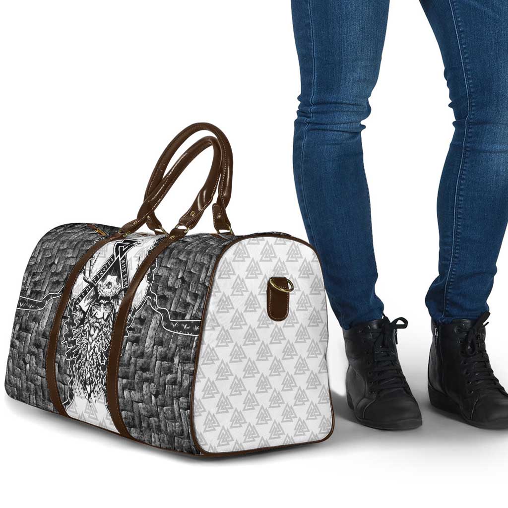 Odin and Skull Warrior Norse Mythology Travel Bag Viking Black and White Engraved Stone Art