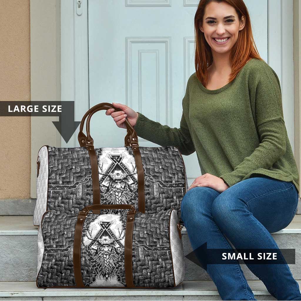 Odin and Skull Warrior Norse Mythology Travel Bag Viking Black and White Engraved Stone Art