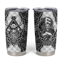 Odin and Skull Warrior Norse Mythology Tumbler Cup Viking Black and White Engraved Stone Art