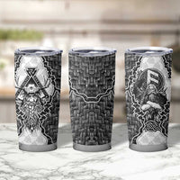 Odin and Skull Warrior Norse Mythology Tumbler Cup Viking Black and White Engraved Stone Art
