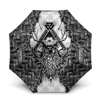 Odin and Skull Warrior Norse Mythology Umbrella Viking Black and White Engraved Stone Art