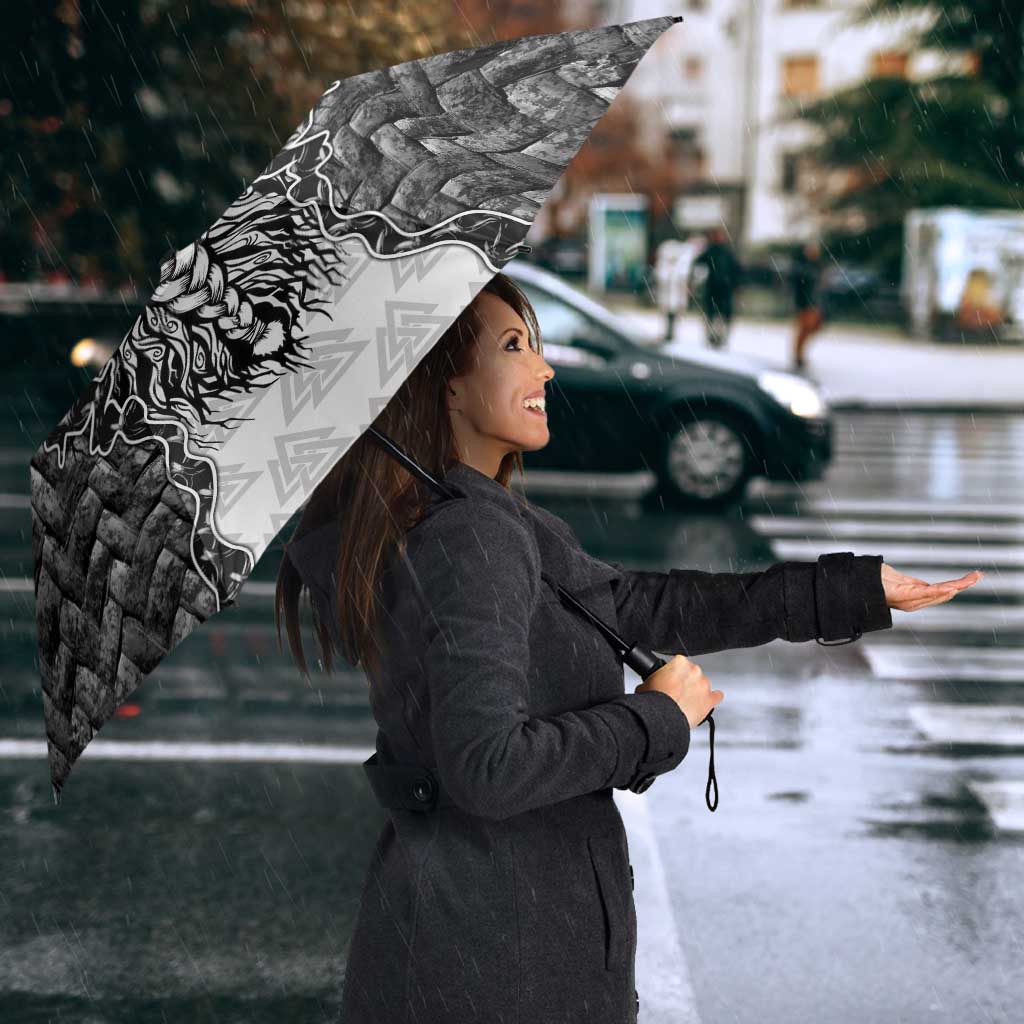 Odin and Skull Warrior Norse Mythology Umbrella Viking Black and White Engraved Stone Art