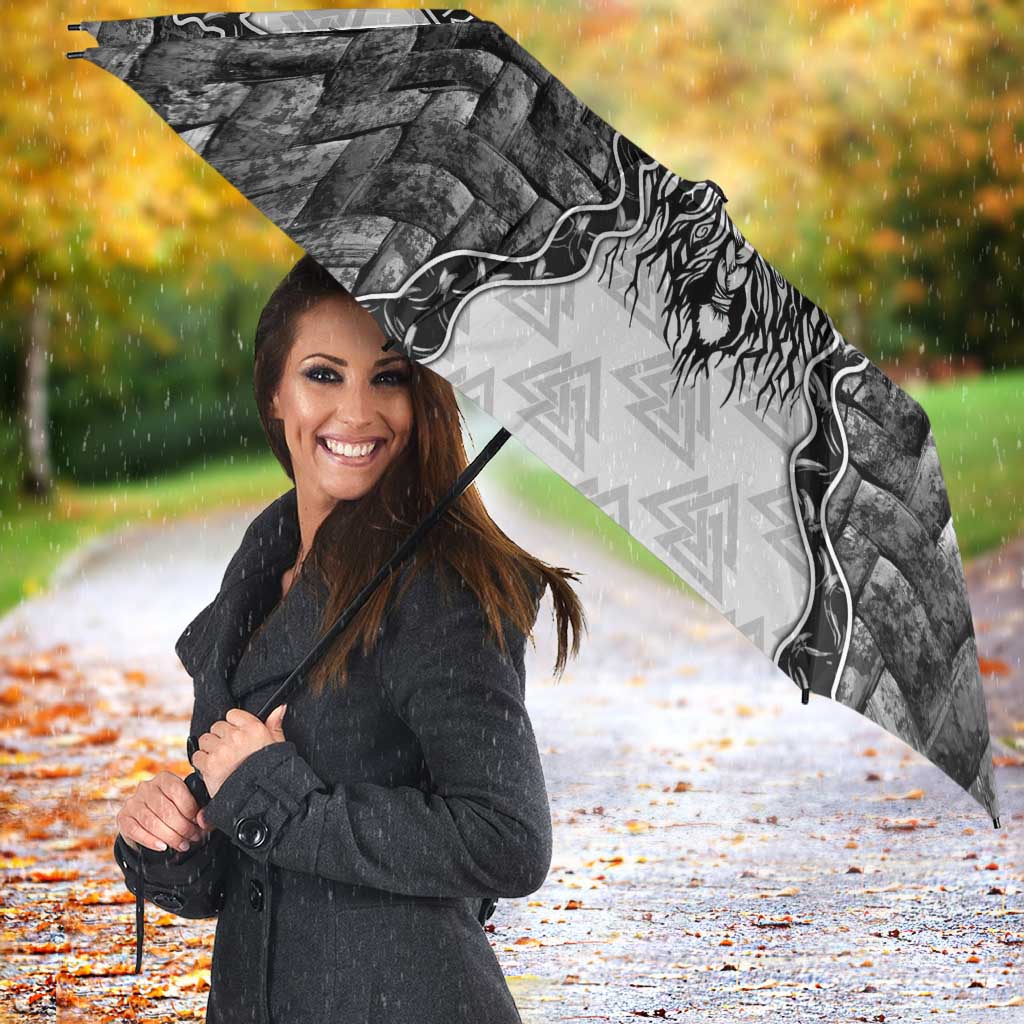 Odin and Skull Warrior Norse Mythology Umbrella Viking Black and White Engraved Stone Art
