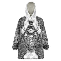 Odin and Skull Warrior Norse Mythology Wearable Blanket Hoodie Viking Black and White Engraved Stone Art
