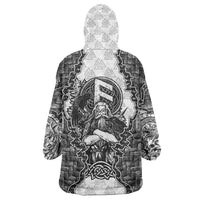 Odin and Skull Warrior Norse Mythology Wearable Blanket Hoodie Viking Black and White Engraved Stone Art