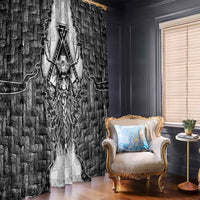 Odin and Skull Warrior Norse Mythology Window Curtain Viking Black and White Engraved Stone Art