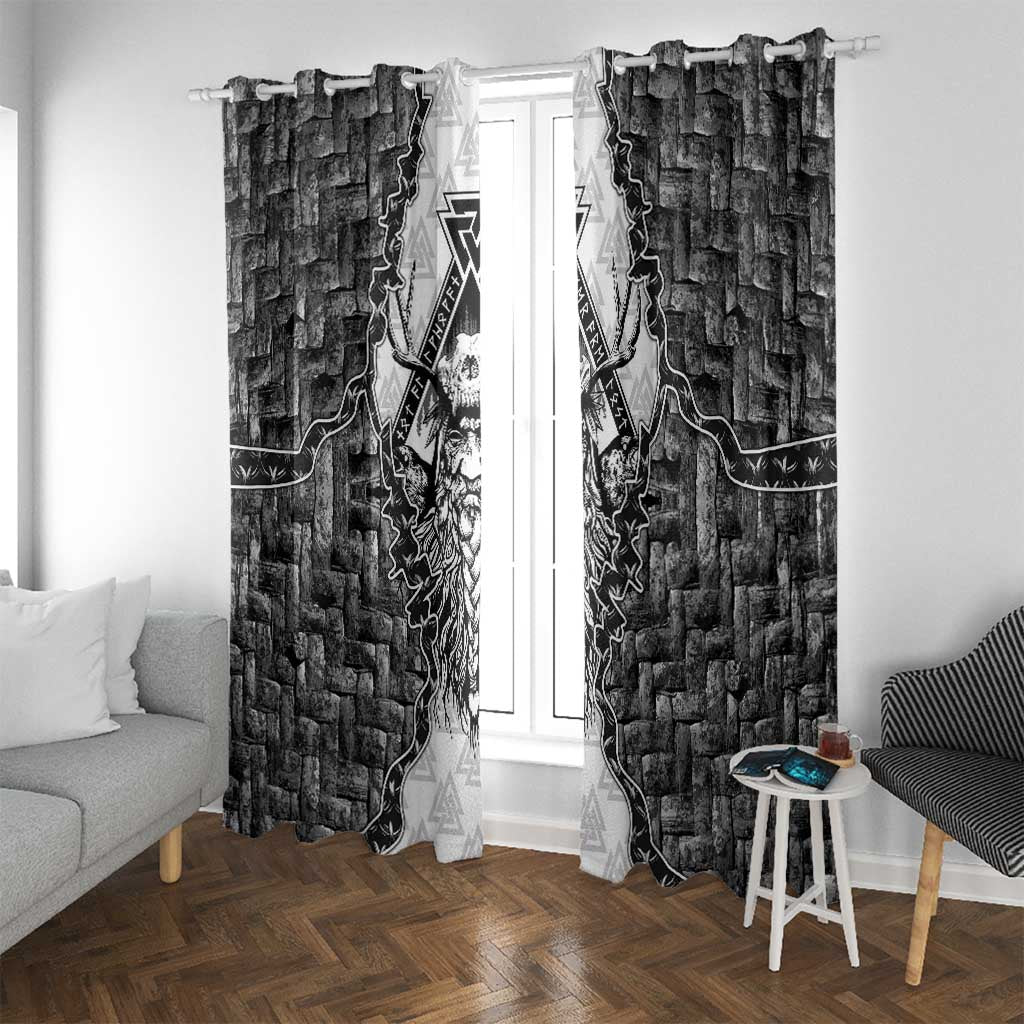 Odin and Skull Warrior Norse Mythology Window Curtain Viking Black and White Engraved Stone Art